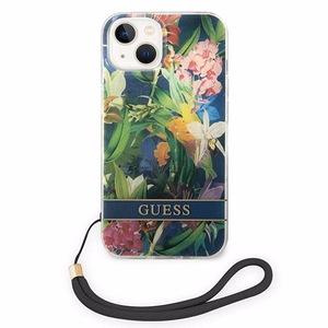 Guess GUOHCP14SHFLSB iPhone 14 6.1 "mėlynas/mėlynas kietas dėklas Gėlių dirželis