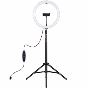 LED žiedinė lempa 30cm su trikoju stovu iki 1.65m ir telefono laikikliu, USB
