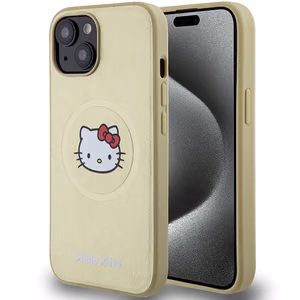 Hello Kitty odinis Kitty Head magnetinis dėklas telefonui iPhone 15 - auksinis