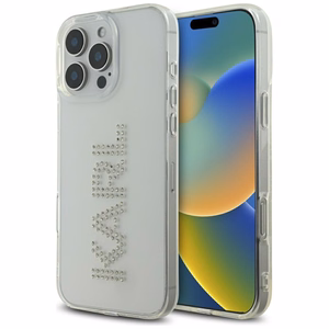 Karl Lagerfeld IML logotipo su kalnų krištolais dėklas telefonui iPhone 16 Pro - skaidrus