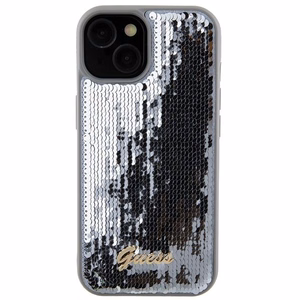 Guess Sequin Script Metal dėklas telefonui iPhone 15 - sidabrinė
