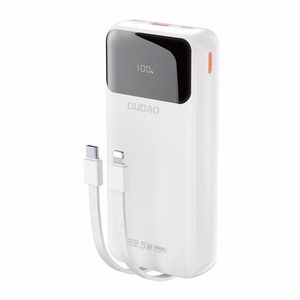 Išorinė baterija Dudao K15Pro 20000mAh 22,5W PD USB-C / USB-A / integruoti Lightning ir USB-C laidai (balta)