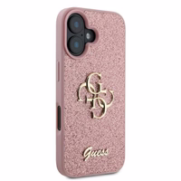 Guess Fiksuotas Blizgus Didelis 4G Dėklas telefonui iPhone 16 Plus 6.7" - rožinė