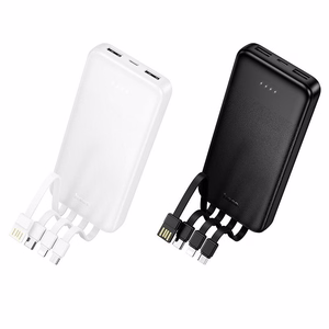 Išorinė baterija Hoco 10000 mAh 2A su keturiais integruotais laidais USB A + USB C + Lightning + Micro USB J163 juoda