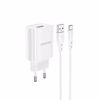 Borofone Sieninis įkroviklis BN1 Innovative - USB - 2,1A su USB į Type C baltas