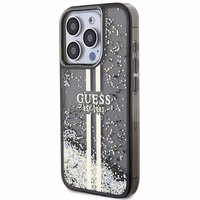 Guess Liquid Glitter Gold Stripes dėklas telefonui iPhone 15 Pro - juodas