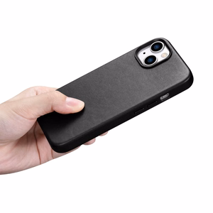 iCarer Dėklas Odinis viršelis iPhone 14 Plus natūralios odos dėklas juodas (suderinamas su MagSafe)