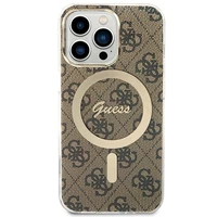 Rinkinys Guess GUBPP13LH4EACSW dėklas + įkroviklis iPhone 13 Pro rudas kietas dėklas su 4G raštu Magnetinis