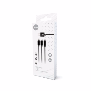 "Setty 3in1" kabelis USB - "Lightning" + USB-C + microUSB 1,0 m 2A KN3W1-01 juodas
