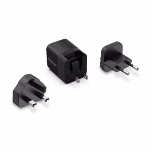 Energizer Ultimate A20MU GaN kelioninis tinklo įkroviklis su EU / UK / US kištukais, USB-C, 20 W PD, juodas