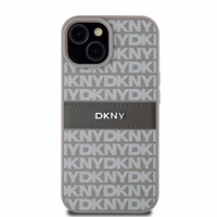 DKNY Odinis mono juosta ir metalinis logotipas dėklas telefonui iPhone 15 Plus / 14 Plus - smėlio