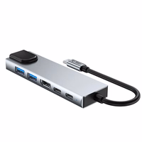 "Tech-Protect" HB02 HUB adapteris 6in1 USB-C + USB2.0 + USB3.0 + HDMI 4K 30Hz + RJ45 + PD100W - pilkas