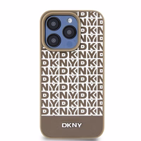 DKNY Odinis spausdintas rašto metalinis logotipas Magnetinis dėklas telefonui iPhone 15 Pro Max - rudas