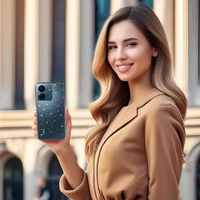 Krištolo blizgučių dėklas telefonui Xiaomi Redmi 14C – sidabrinis