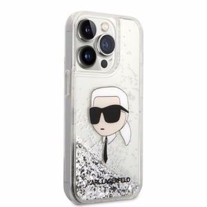 Karl Lagerfeld Glitter Karl's Head dėklas telefonui iPhone 14 Pro Max - sidabrinis