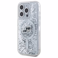 Karl Lagerfeld Skysti blizgučiai Karl & Choupette Head Magnetinis dėklas telefonui iPhone 15 Pro - skaidrus