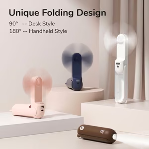 Портативный ручной USB-вентилятор Jisulife Life8 Mini с внешним аккумулятором 2000 мА·ч и фонариком — белый