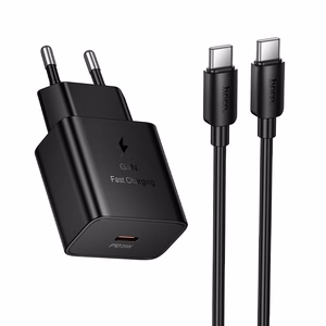 Telefono įkroviklis Hoco USB C QC PD 25W + laidas USB C į USB C N76 juodas