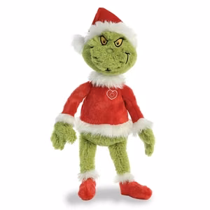 Grinch ekologiškas pliušinis žaislas su Kalėdų Senelio kostiumu, 43 cm