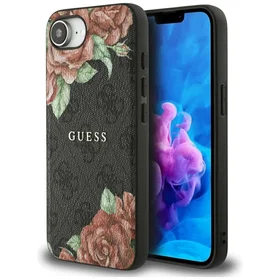 Guess 4G Flowers Print Magnetinis dėklas telefonui iPhone 16e - juodas