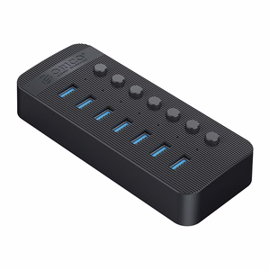 "Orico CT2U3-7AB" 7x USB-A 3.0 šakotuvas su jungikliais - juodas