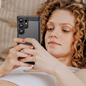 Samsung Galaxy S25 Ultra - anglies pluošto dėklas – juodas