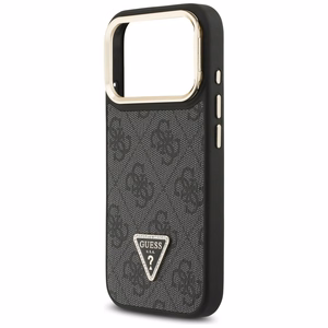 Guess 4G PU trikampio logotipo ir stovo kameros magnetinis dėklas telefonui iPhone 17 Pro - juodas