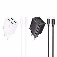 Įkroviklis telefonui Hoco 2 x USB C + 2 x USB A QC3.0 PD 3A 20W + kabelis USB C į Lightning N55 balta
