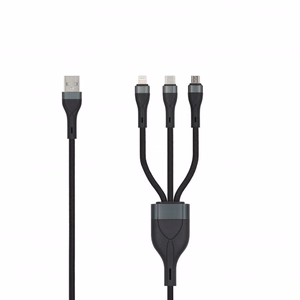 SEEK TOTI USB-A į microUSB/Type-C/Lightning, 1,5 m pynimo laidas 2A (ne-MFI), juodas