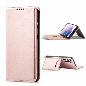 Magnetinis kortelių dėklas Samsung Galaxy S22 + (S22 Plus) piniginė kortelių laikiklis rožinis