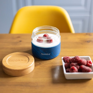 Quokka Deli Food Jar 500 ml borosilikatinio stiklo maisto indas, medienos raštas