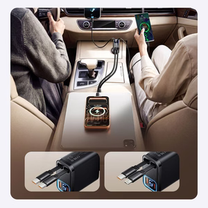 Orico Twin Reach 45W USB-A + USB-C automobilinis įkroviklis su dviem sutraukiamais USB-C laidais - juodas