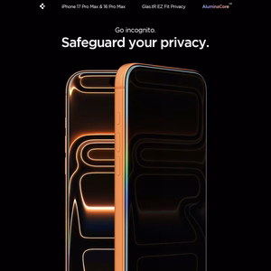 Spigen Glas.tR EZ Fit privatumo grūdintų apsauginių stiklų rinkinys iPhone 16 Pro Max / 17 Pro Max telefonams – 2 vnt.