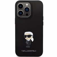Karl Lagerfeld KLHCP14XSMHKNPK dėklas telefonui iPhone 14 Pro Max 6.7" - juodas silikoninis Ikonik metalinis ženkliukas