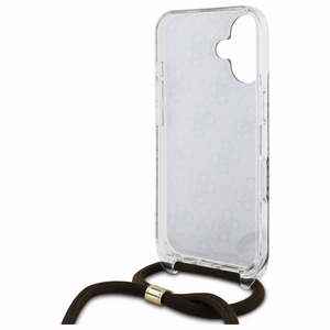 Guess Crossbody Cord 4G Print dėklas su dirželiu iPhone 16 - rudas