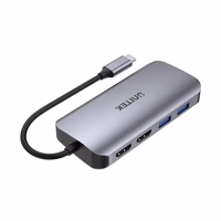 UNITEK aktyvus šakotuvas USB-C 2X HDMI 4K, RJ45, PD 100W