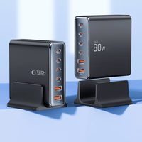 "Tech-protect DC80W-GAN" 6 PRIETAISŲ PD80W/QC3.0 įkrovimo stotelė - juoda