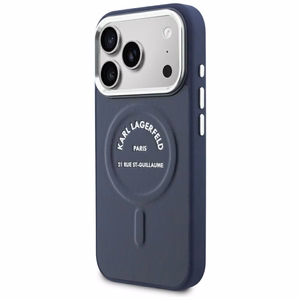 Karl Lagerfeld Embossed Open Ring RSG Logo MagSafe dėklas iPhone 18 Pro Max / 17 Pro Max; spalva: mėlyna