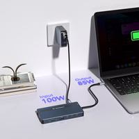 USB-C Hub 14 in 1 Wozinsky WDS03Y5S daugiafunkcis, aliuminis, 3 monitoriams, su 15 cm laidu - pilkas