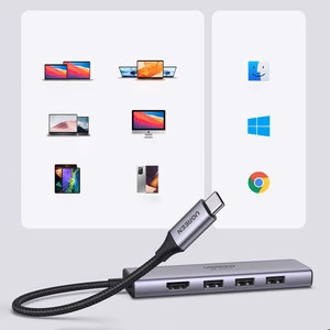 Ugreen daugiafunkcis HUB USB Type C - 3x USB 3.2 Gen 1 / HDMI 4K 60Hz / SD ir TF kortelių skaitytuvas pilkas (60383 CM511)