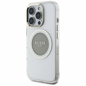 Guess IML Metal Colored Circle Classic Logo Magnetinis dėklas telefonui iPhone 16 Pro Max - pilkas