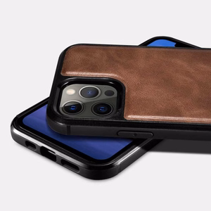 iCarer odos vaško dėklas padengtas natūralia oda iPhone 12 Pro Max juodas (ALI1206-BK)