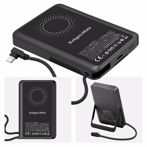 Kruger&Matz išorinė baterija, 10000 mAh, Li-Polymer, QC ir PD, CCC sertifikatas Azijos šalims