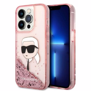 Karl Lagerfeld Blizgučiai Karl Galvos dėklas telefonui iPhone 14 Pro - rožinė