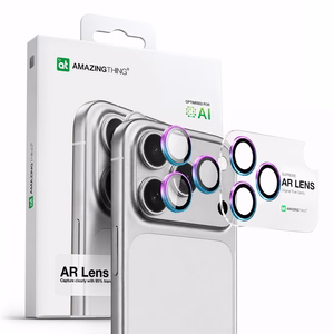 AmazingThing Objektyvo Stiklas iPhone 17 Pro / Pro Max su Vaivorykštiniu Aliuminio Rėmu
