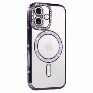 Bling Magsafe violetinis dėklas telefonui iPhone 17