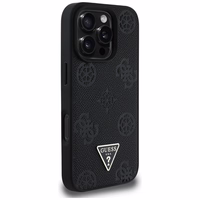 Guess Grained Hot Stamp Peony trikampio logotipo magnetinis dėklas telefonui iPhone 16 Pro - juodas
