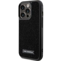 Karl Lagerfeld Krištolo logotipas metalinė plokštelė dėklas iPhone 15 Pro - juoda