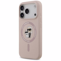 Karl Lagerfeld silikoninis Karl&Choupette žiedinis magnetinis dėklas telefonui iPhone 17 Pro - rožinis