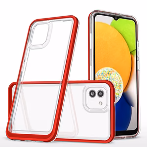 Skaidrus 3in1 dėklas Samsung Galaxy A03 silikoninis dangtelis su rėmeliu raudonas